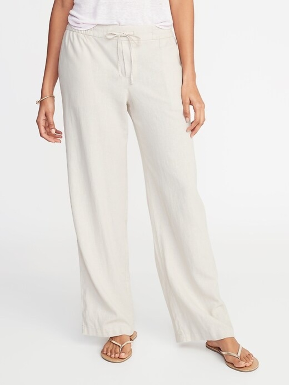 NWT Old Navy Bright White High-Waisted Linen Blend Super Wide Leg Pants Large